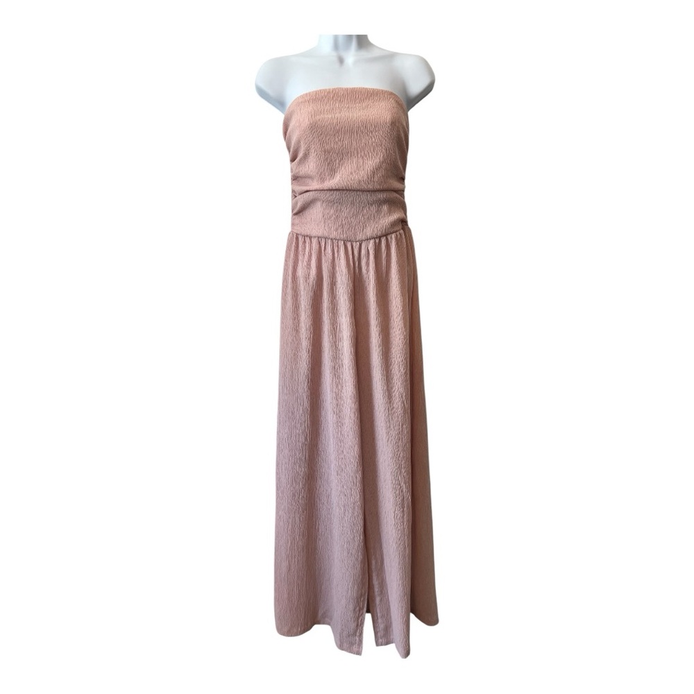 ✨ EUC CIDER Women’s Dusty Pink Textured Ruched Tube Wide Leg Jumpsuit | Size S